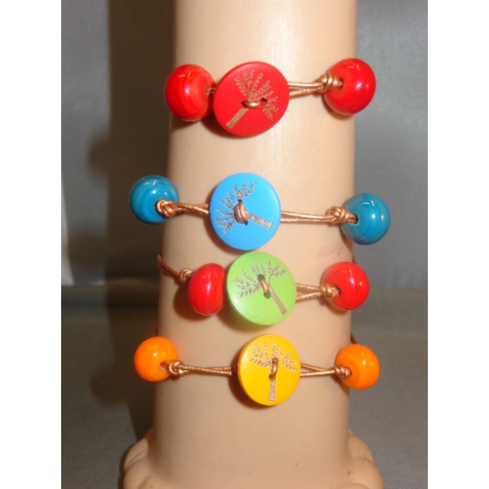 4 Handmade tree of life button leather Bracelets Lot size 7.5 to 8 inches